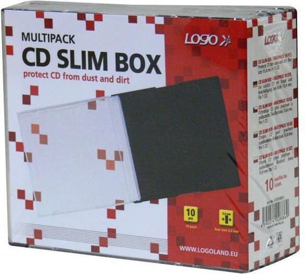 Logo - 2886 - Låda för 1 styck. CD, transparent, svart bricka, tunn, 5,2 mm, paket om 10