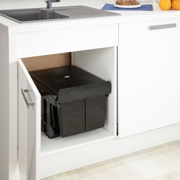 Relaxdays inbyggd skjutbar soptunna, 2 fack, sorteringssystem för under vask, 2x15l, 35,1 x 34,3 x 48 cm, svart