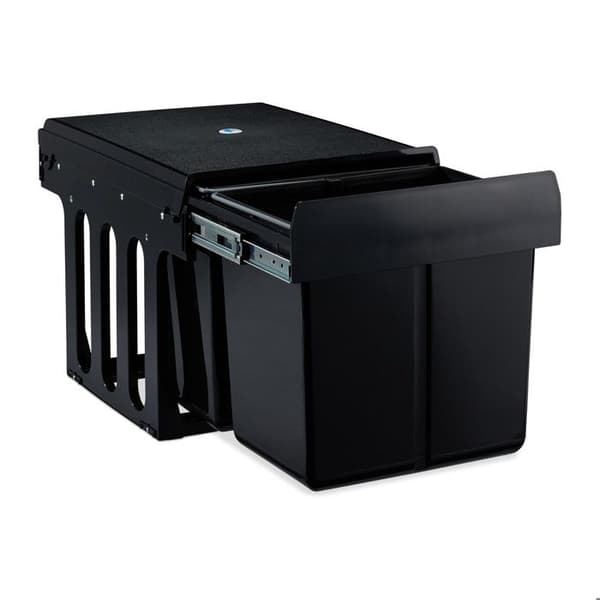 Relaxdays inbyggd skjutbar soptunna, 2 fack, sorteringssystem för under vask, 2x15l, 35,1 x 34,3 x 48 cm, svart