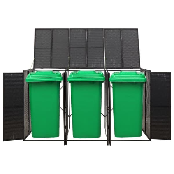 Skjul för tre soptunnor svart 207x80x117 cm konstrotting