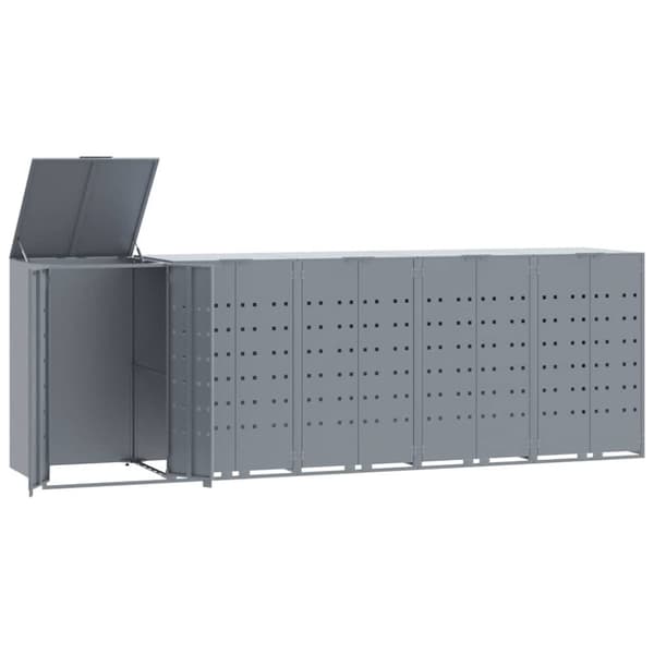 Skjul för sopkärl för 5 platser grå 345x79x117 cm stål