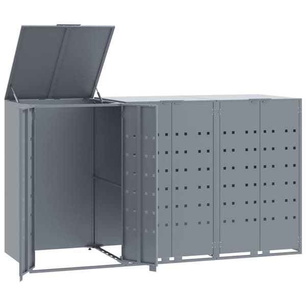 Skjul för sopkärl för 3 platser grå 207x79x117 cm stål