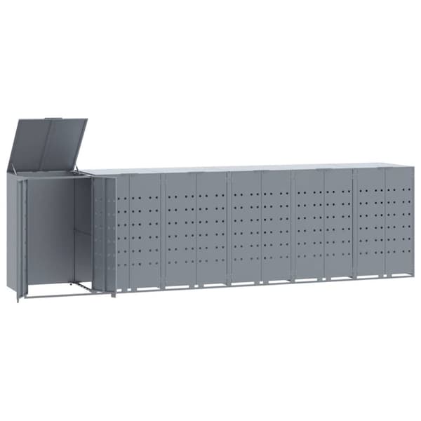 Skjul för sopkärl för 6 platser grå 414x79x117 cm stål