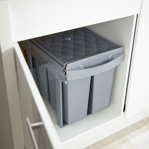 Relaxdays inbyggd skjutbar soptunna, 3 korgar, sorteringssystem för under diskbänken, 20l & 2x10l, 41,3x34x51,8 cm, grå