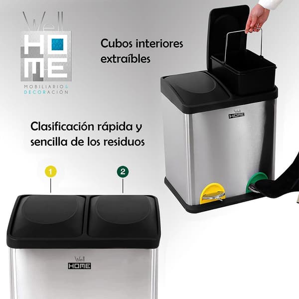 Wellhome Genbrugsskraldespand 30l 2 Enheder Transparent