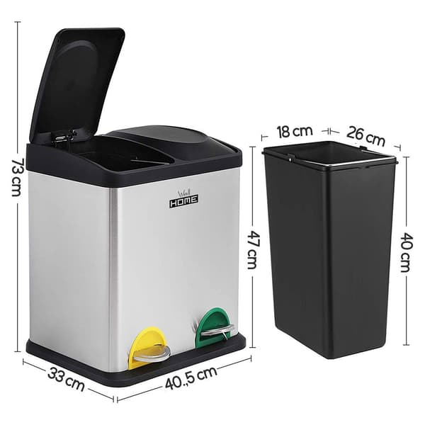 Wellhome Genbrugsskraldespand 30l 2 Enheder Transparent