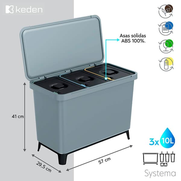 Keden Genbrugsskraldespand 3x10l Systema 57x29x41cm Søvfarvet