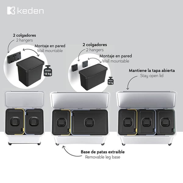 Keden Genbrugsskraldespand 3x10l Systema 57x29x41cm Søvfarvet