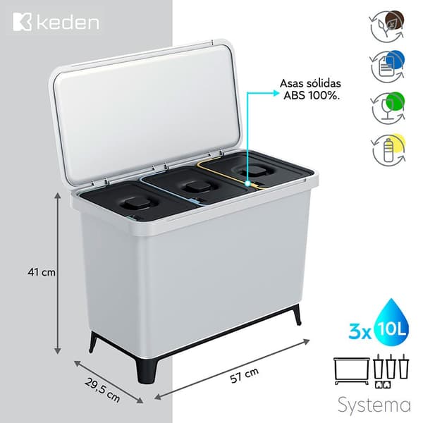 Keden Genbrugsskraldespand 3x10l Systema 57x29x41cm Søvfarvet