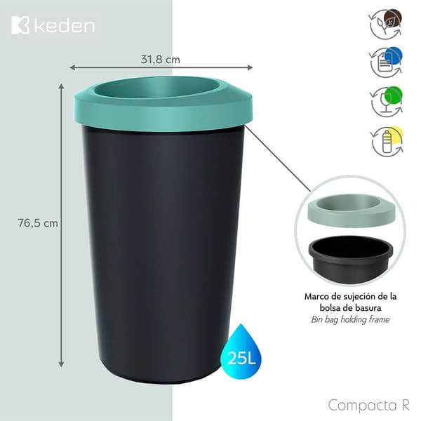 Keden Genbrugsskraldespand Compacta R 31x31x76 Cm 4 Enheder Gylden