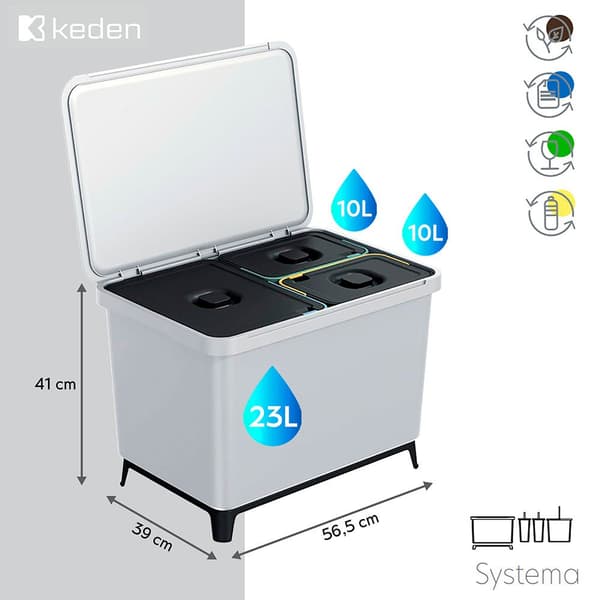 Keden Genbrugsskraldespand 2x10l+1x23l Systema 56x39x41cm Søvfarvet