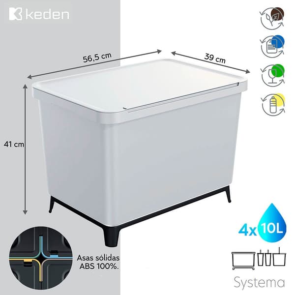 Keden Kierrätys Astia 4x10l Systema 56x39x41 Cm Hopeinen