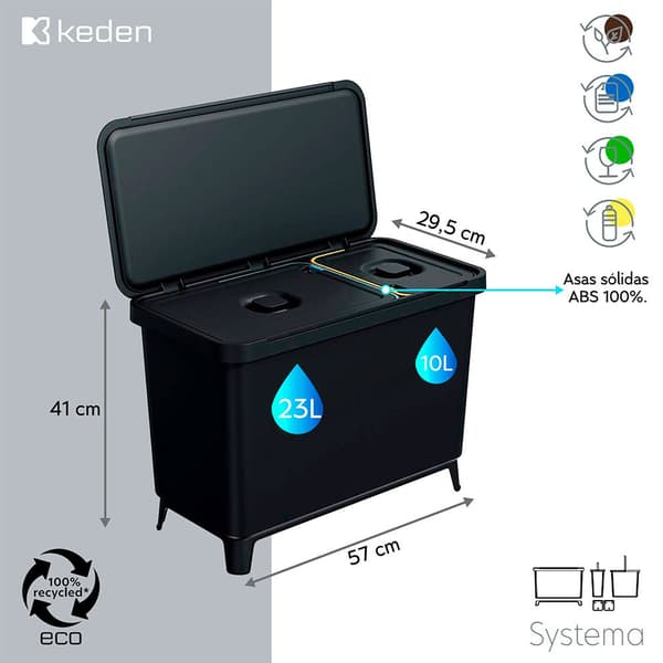 Keden Återvinningstunna 1x10l+1x23l Systema 57x29x41 Cm Durchsichtig