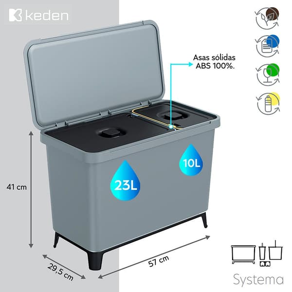 Keden Genbrugsskraldespand 1x10l+1x23l Systema 57x29x41 Cm