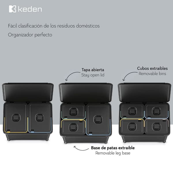 Keden Återvinningstunna 2x10l+1x23l Systema 56x39x41 Cm Grå