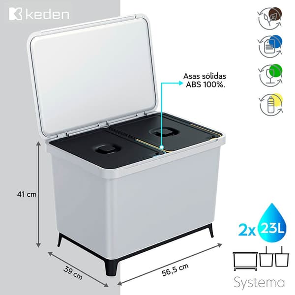 Keden Kierrätys Astia 2x23l Systema 56x39x41 Cm Hopeinen