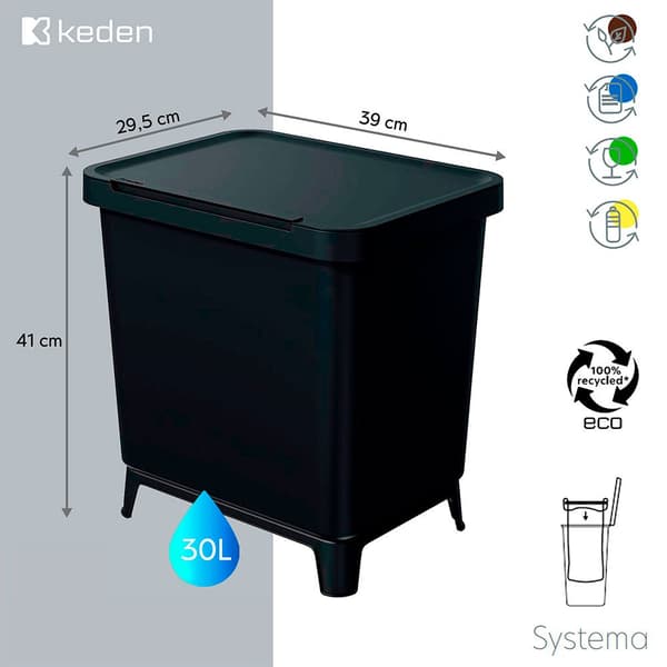 Keden Återvinningstunna 30l Systema 39x29x41 Cm Silver
