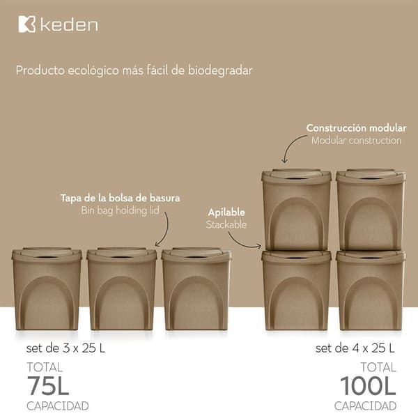 Keden Genbrugsskraldespand 39x29x51 Cm 4 Enheder Sort