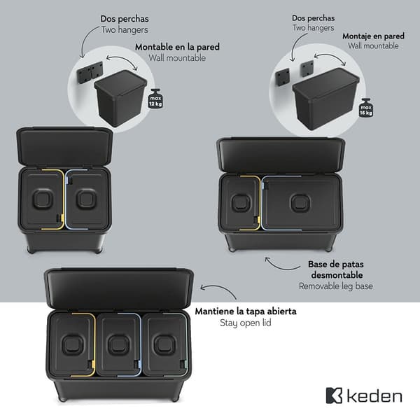 Keden Genbrugsskraldespand 3x10l Systema 57x29x41 Cm Søvfarvet