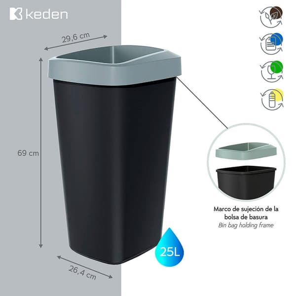 Keden Genbrugsskraldespand Compacta Q 29x26x69 Cm 4 Enheder Flerfarvet
