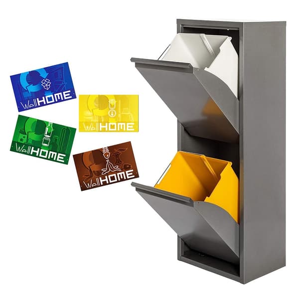 Wellhome Metalaffaldsspand Og Genbrugsbeholder Med 4 Magnetiske Etiketter 34l 2 Rum