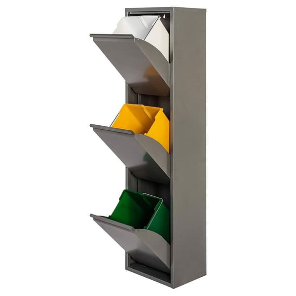Wellhome Metallista Roskakori Ja Kierrätysastia Jossa On + 4 Magneettista Etikettiä 51l 3 Osastot