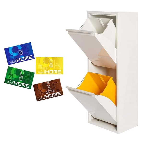 Wellhome Metalaffalds- Og Genbrugsbeholder Med 4 Magnetiske Etiketter 34l 2 Rum