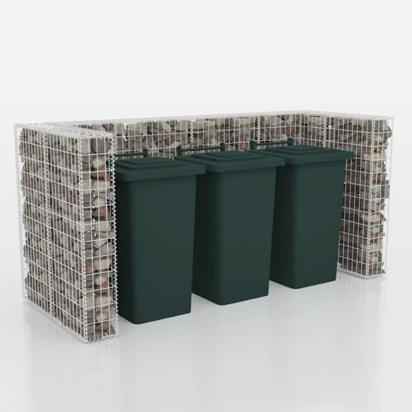 vidaXL Gabionkorg med skydd för 3 soptunnor stål 250x100x120 cm