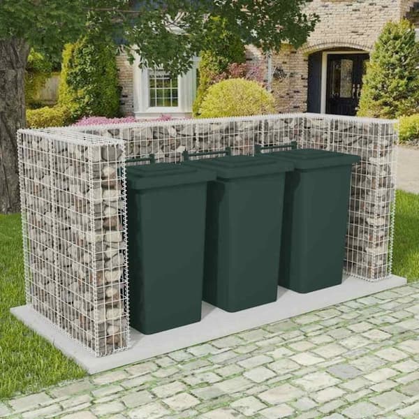 vidaXL gabionafskærmning til tre affaldsbeholdere 250x100x120 cm stål