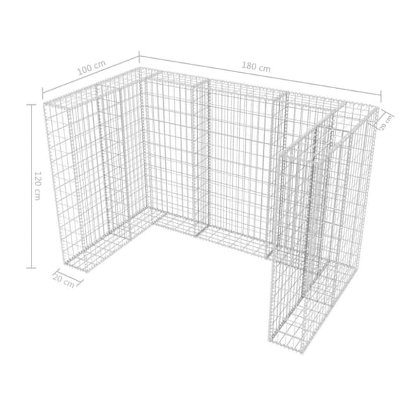 vidaXL gabion-afskærmning til 2 affaldsbeholdere 180x100x120 cm stål
