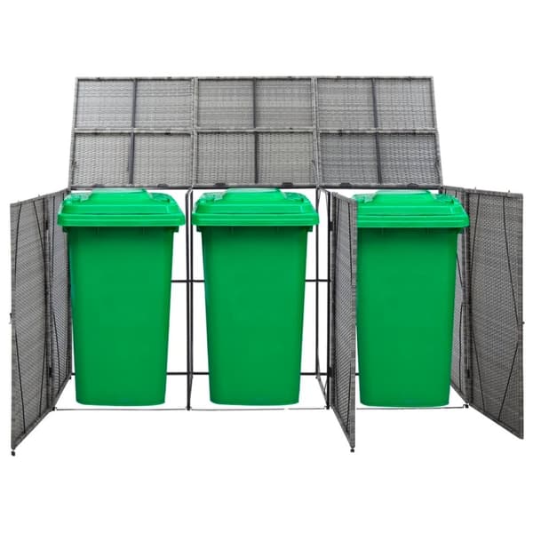 vidaXL tredobbelt skraldespandsskjuler 229x78x120 cm polyrattan grå