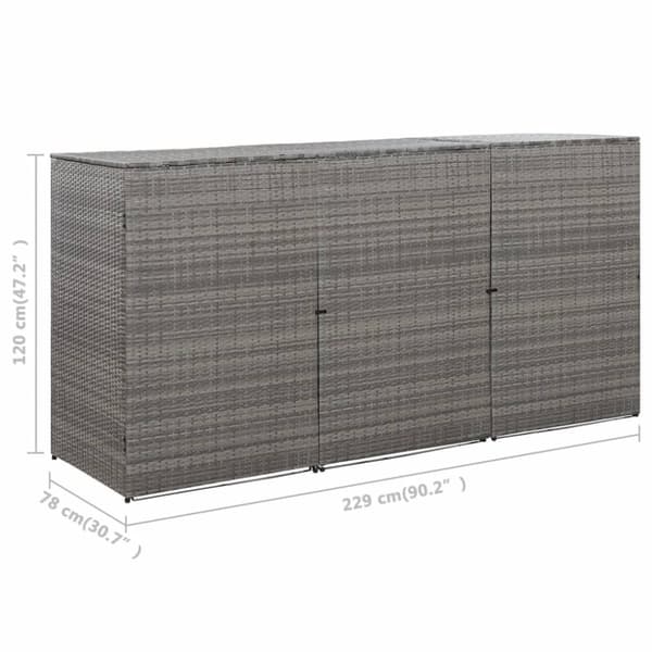 vidaXL tredobbelt skraldespandsskjuler 229x78x120 cm polyrattan grå