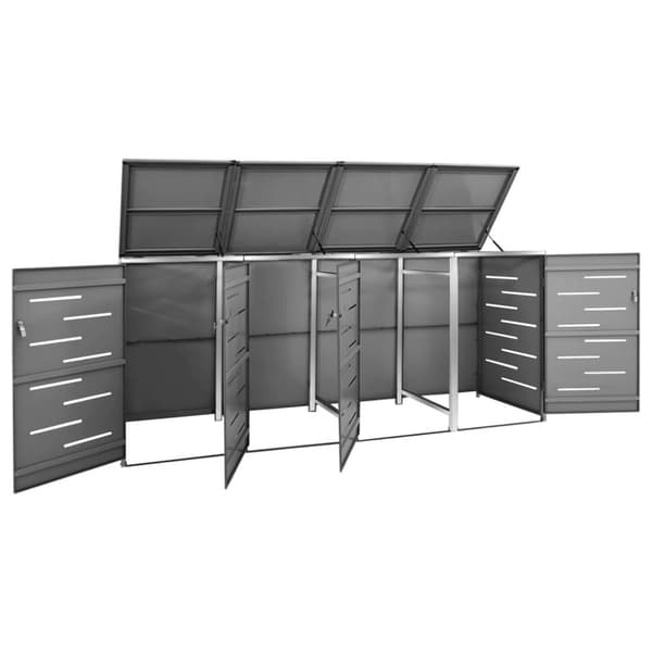 vidaXL Søppeldunkskur firedobbelt 276,5x77,5x112,5 cm rustfritt stål
