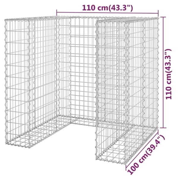 vidaXL Gabionmur för soptunna galvaniserat stål 110x100x110 cm