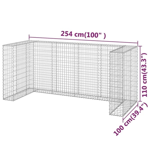 vidaXL gabionvæg til affaldsspand 254x100x110 cm galvaniseret stål