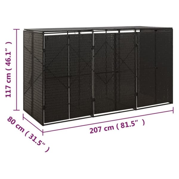 vidaXL Søppeldunkskur trippel svart 207x80x117 cm polyrotting