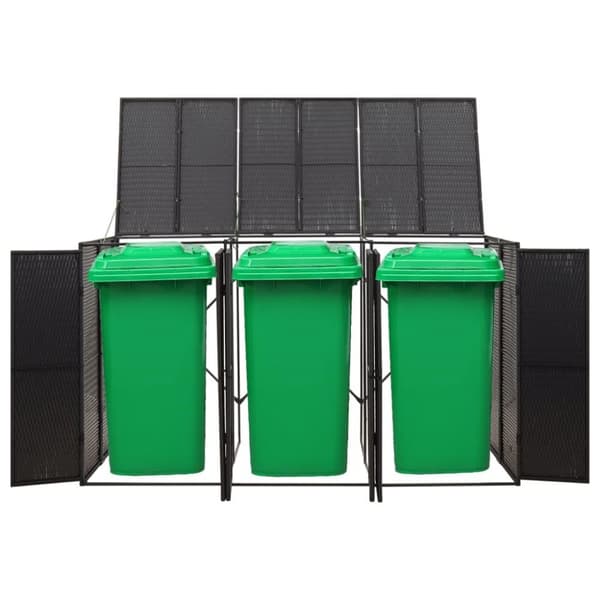 vidaXL Søppeldunkskur trippel svart 207x80x117 cm polyrotting