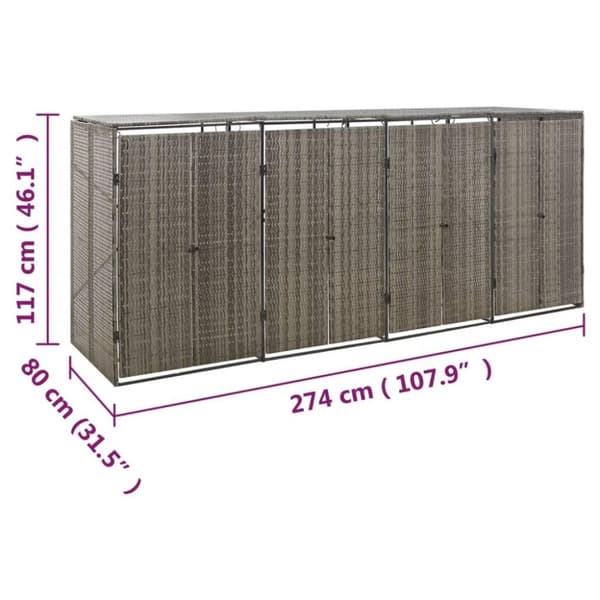 vidaXL firdobbelt skraldespandsskjuler 274x80x117 cm polyrattan grå
