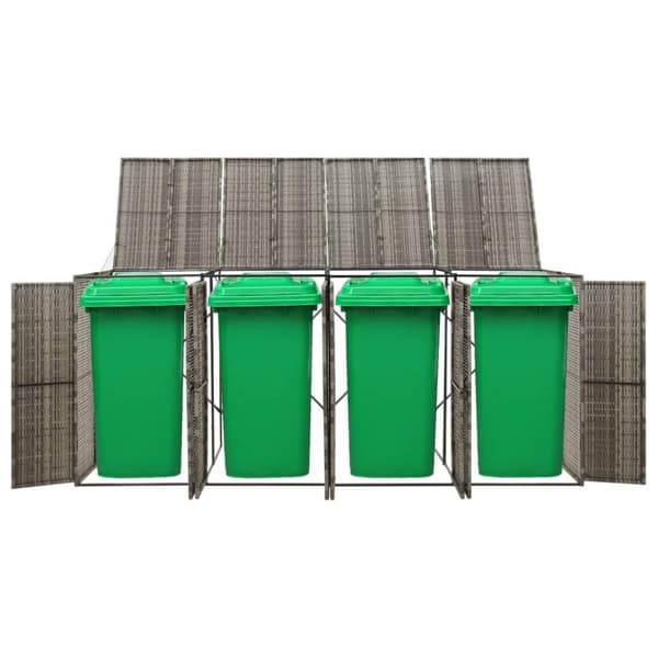 vidaXL firdobbelt skraldespandsskjuler 274x80x117 cm polyrattan grå