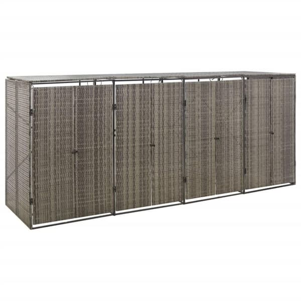 vidaXL firdobbelt skraldespandsskjuler 274x80x117 cm polyrattan grå