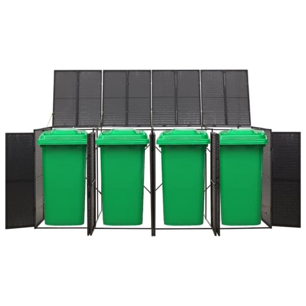 vidaXL Søppeldunkskur firedobbelt svart 274x80x117 cm polyrotting