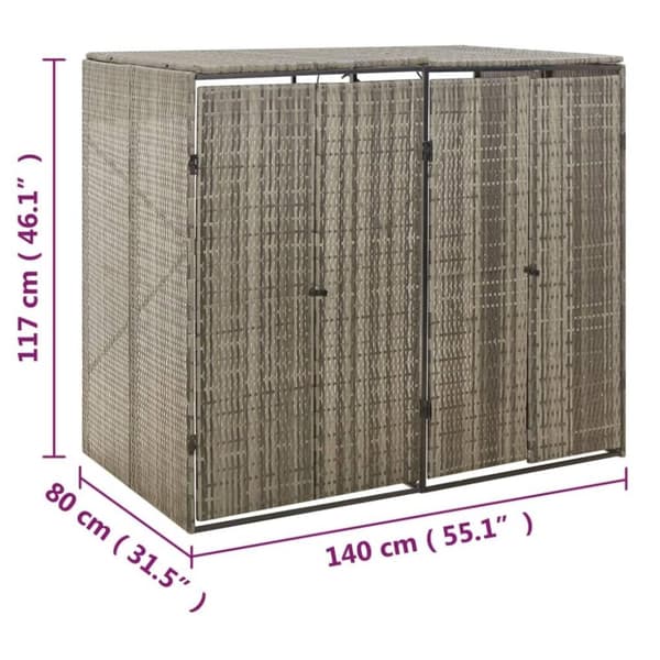vidaXL dobbelt skraldespandsskjuler 140x80x117 cm polyrattan grå
