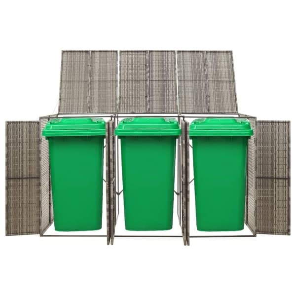 vidaXL tredobbelt skraldespandsskjuler 207x80x117 cm polyrattan grå