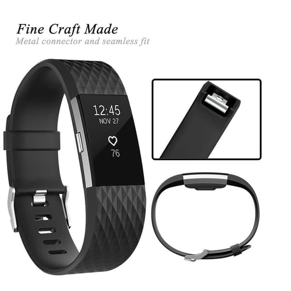 INF Klokkereim til Fitbit Charge 2 i svart silikon (L)