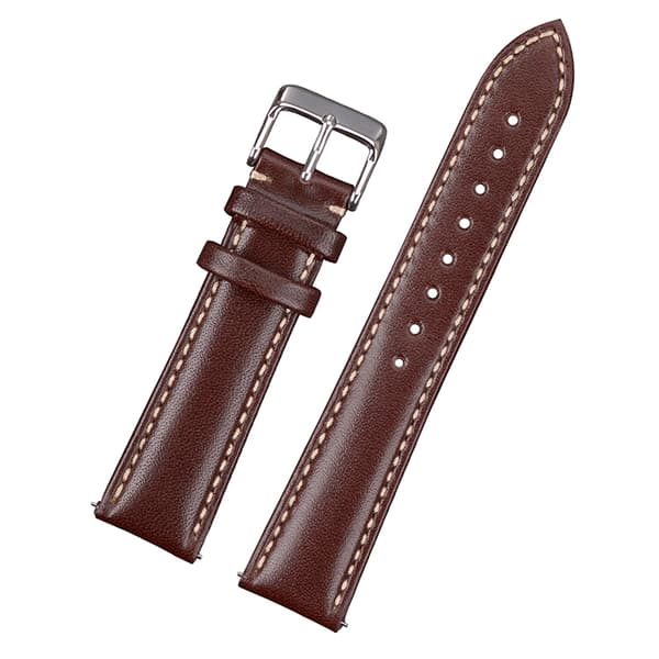Klassiskt klockarmband av mörkbrunt läder med vit söm Mörkbrun 22mm