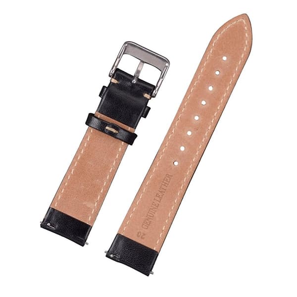 Klassiskt klockarmband av svart läder med vit söm