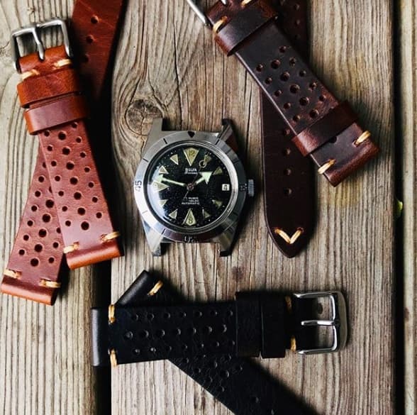 Racing klockarmband av brunt läder