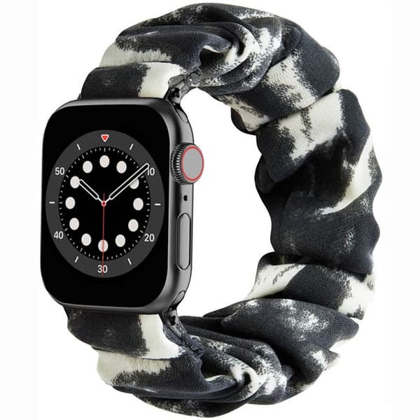 Scrunchie elastinen rannekoru Apple Watch 6 (44mm) - Tummanharmaa/valkoinen