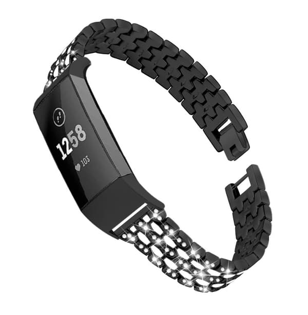 INF Fitbit Charge 3/4 metallarmband med strasstenar Svart/Kristall