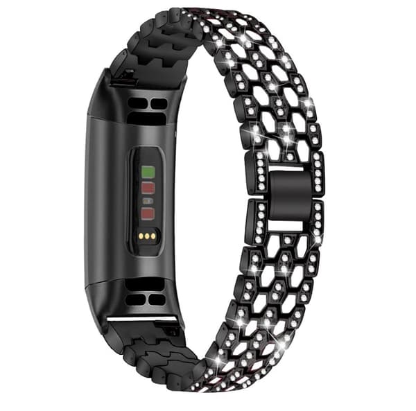 INF Fitbit Charge 3/4 metallarmband med strasstenar Svart/Kristall